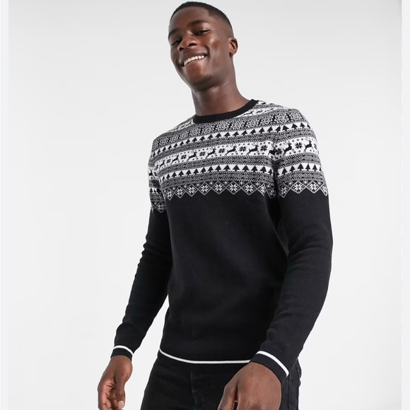 ASOS Other - ASOS DESIGN knitted yoke fairisle sweater in black Christmas Sweater